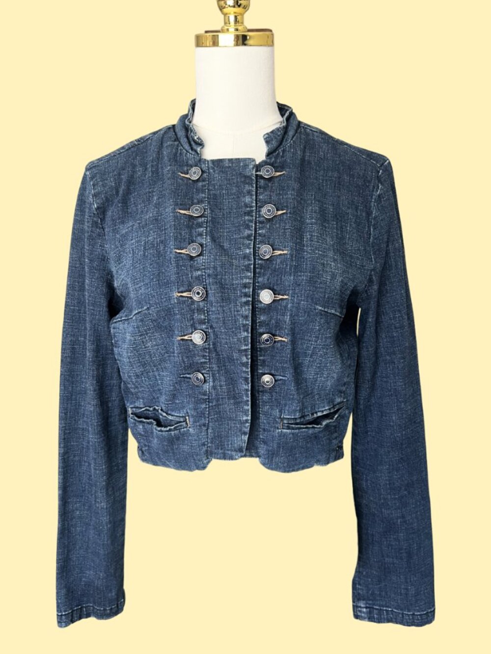 Y2K Cropped Military Style Denim Jacket